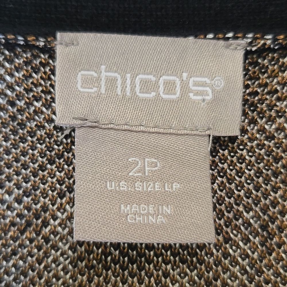 Chico's Chain Link Duster Cardigan Sweater Size 2 Petite Large Old Money mobwife - Picture 5 of 11